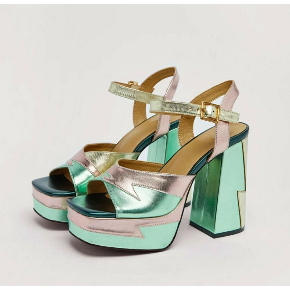 Nasty Gal Multicolor Metallic Chunky Platform Heels Lightly Used Sz 54" heel C1